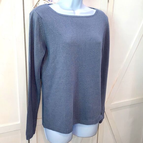 Benedetto B. Merino Wool Cashmere Blend Knit Sweater In Haze Blue NWT Size M - Picture 4 of 15